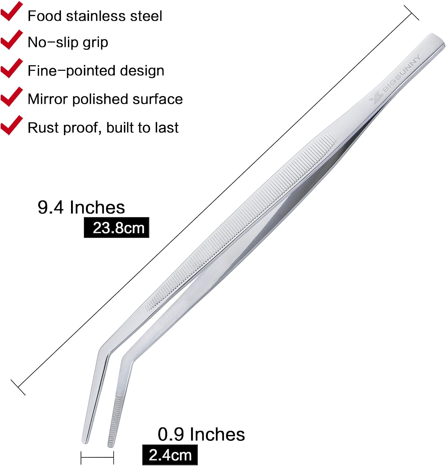 MSY BIGSUNNY Professional Chef Kitchen Cooking Precision Tweezers Culinary Curved Tip Tongs for Baking Decorating (1, 9.5")