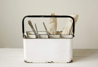 Creative Co-Op Farmhouse Metal Storage Caddy with 6 Compartments and Handle, Distressed Blue and White