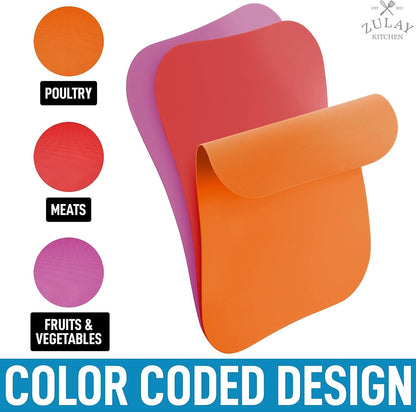Zulay Kitchen Non-Slip Flexible Cutting Board Set - Dishwasher Friendly Cutting Mats For Cooking - Thick & Durable Flexible Cutting Mats - Non-Porous Cutting Board Mat Set of 3