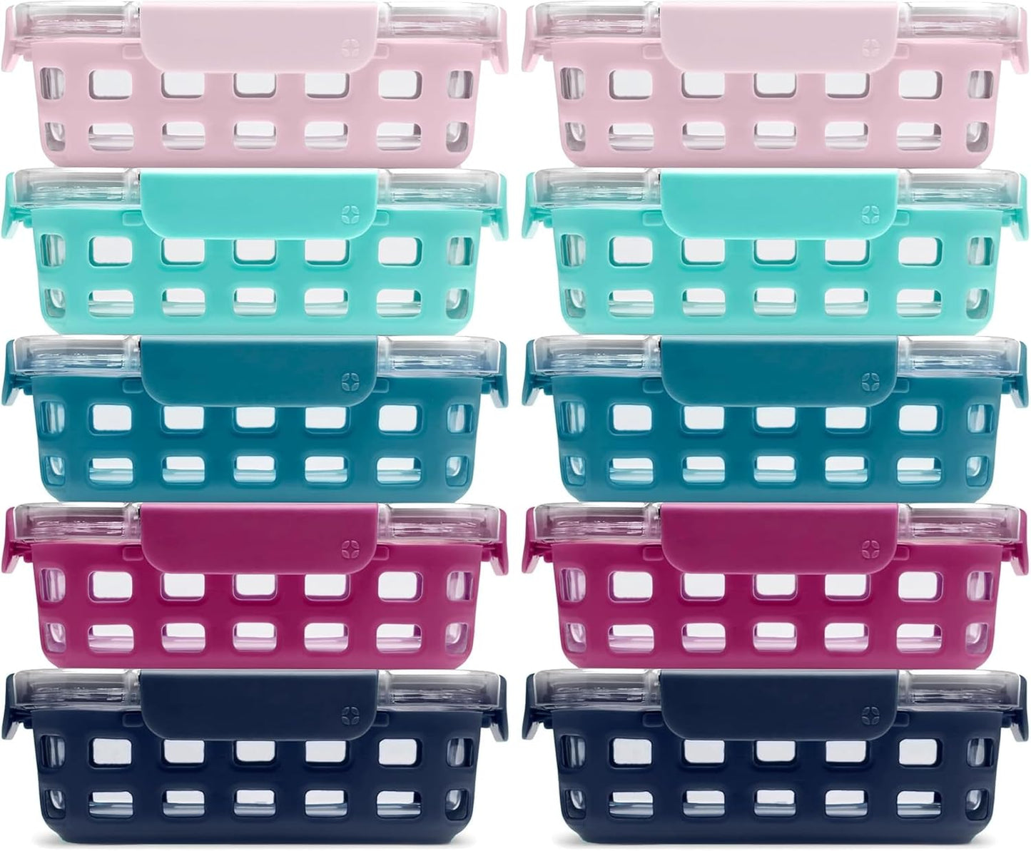 Ello Duraglass 3.4 Cup Meal Prep 10Pc,Set,Glass Food Storage Container with Silicone Sleeve and Airtight BPA-Free Plastic Lids,Dishwasher,Microwave & Freezer Safe,Evening Orchard,5 Count (Pack of 2)