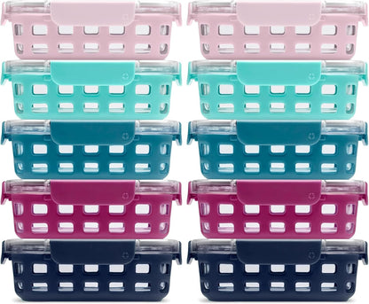 Ello Duraglass 3.4 Cup Meal Prep 10Pc,Set,Glass Food Storage Container with Silicone Sleeve and Airtight BPA-Free Plastic Lids,Dishwasher,Microwave & Freezer Safe,Evening Orchard,5 Count (Pack of 2)