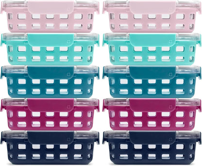 Ello Duraglass 3.4 Cup Meal Prep 10Pc,Set,Glass Food Storage Container with Silicone Sleeve and Airtight BPA-Free Plastic Lids,Dishwasher,Microwave & Freezer Safe,Evening Orchard,5 Count (Pack of 2)