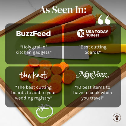 Bamboo Cutting Board Set with 6 Color Coded Flexible Mats Food Icons, BPA-Free Non Slip Easy Clean Cutting Boards for Kitchen with Holder, Dishwasher Safe, Meal Prep & Serving, Large | Cooler Kitchen