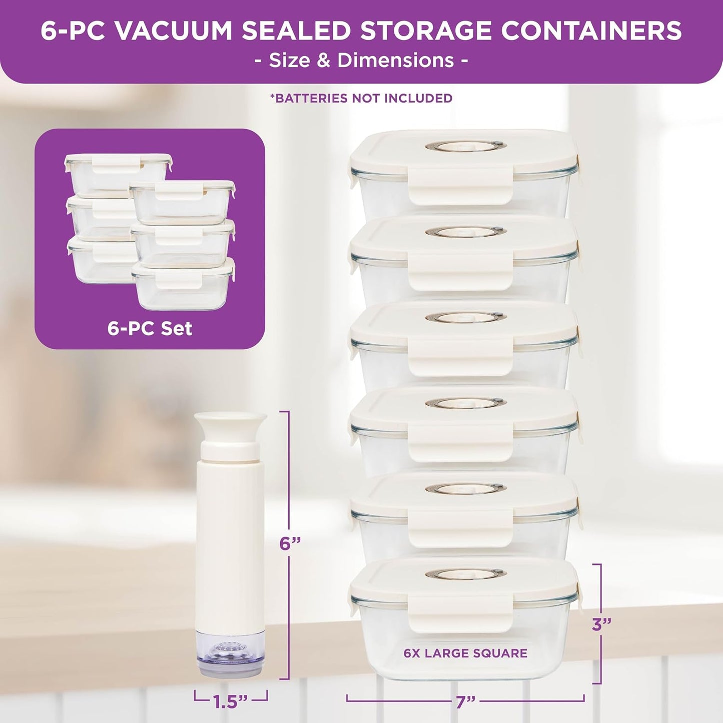 HOLDN’ STORAGE Vacuum Food Storage Containers, Set of 8 Glass Containers & Electronic Pump - Keep Food Fresh Longer, BPA-Free Glass, Leak-Proof, Ideal for Meal Prep, Marinating