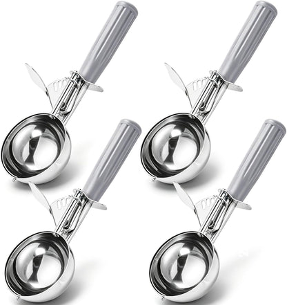 4 Pcs Ice Cream Scoop with Trigger 4 oz Stainless Steel Cookie Dough Scoops
