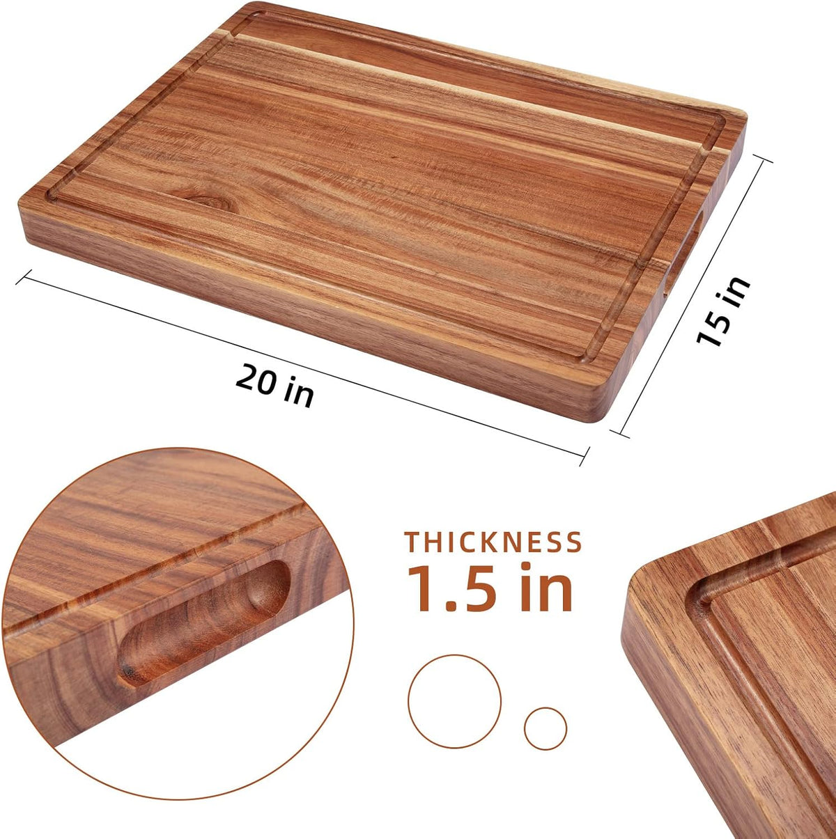 GlowSol Extra Large Acacia Wood Cutting Boards for Kitchen, 24 x 18 Inch
