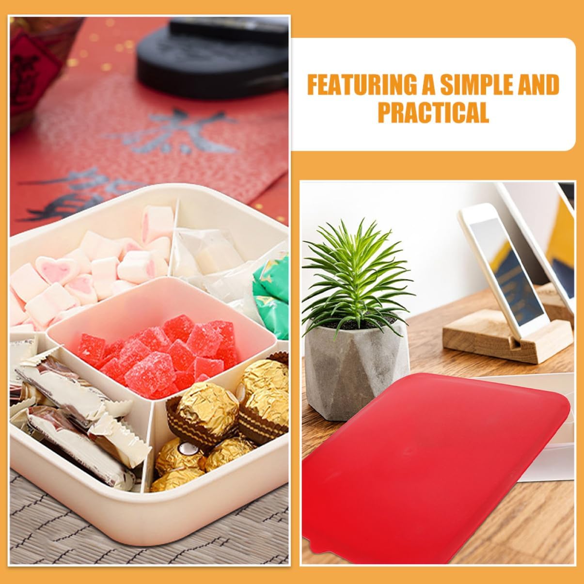 2-piece Snack Tray Organizer Divided Serving Tray Lid Fruit Plate Storage Box for Nuts Snack Plates Veggie