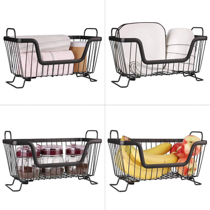 LOTTS Stackable wire basket for pantry, Metal Pantry basket, Storage Organizer Bin with Handles, Fruit basket for Kitchen Cabinets, Pantry, Closets, Bedrooms, Bathrooms (12.6×6.5×7.6")- 2 Pack