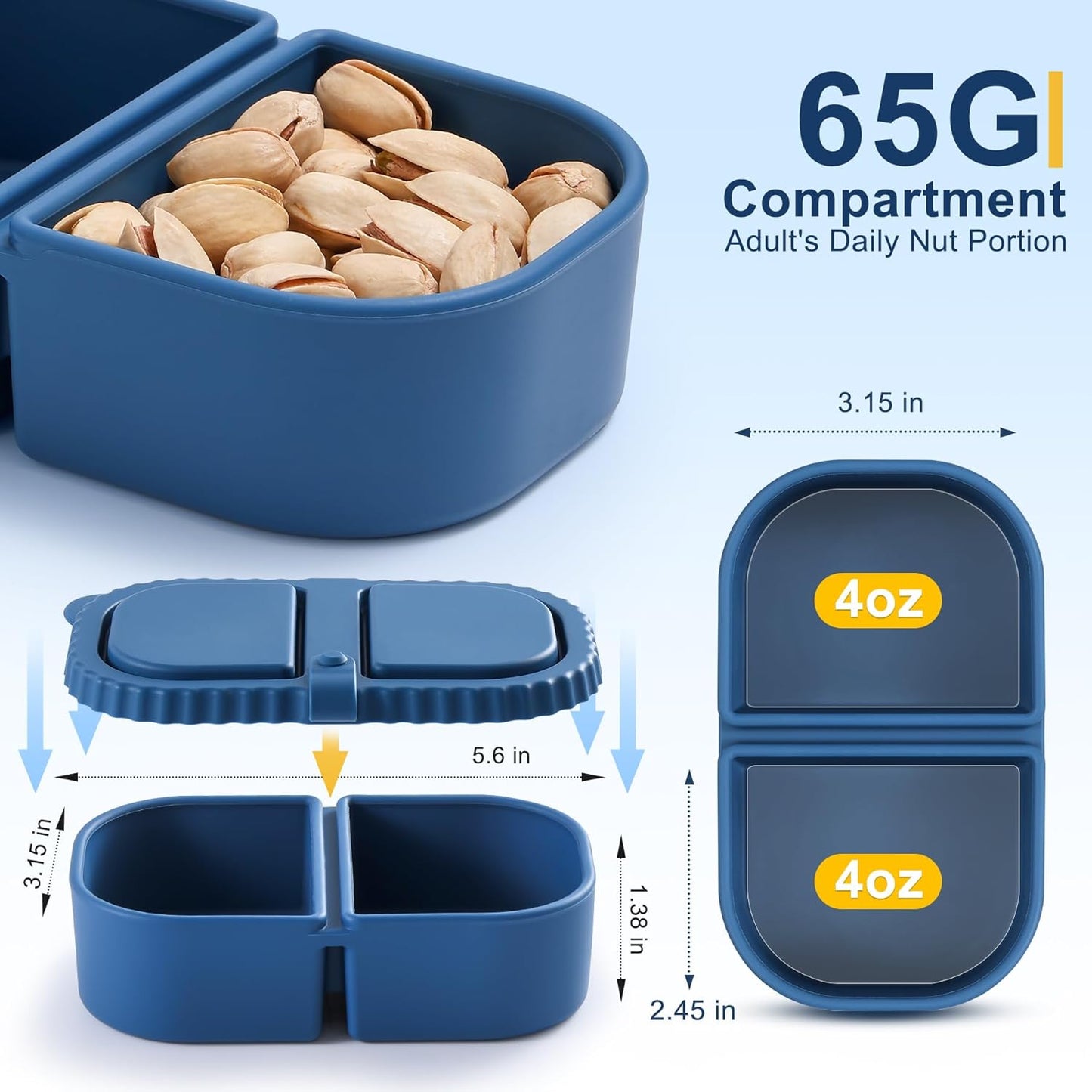 Silicone Reusable Snack Containers with Lids, 4 Pack 3 Compartment Bento Snack Boxes, Leakproof Food Storage Containers for Meal Prep, Lunch, Fruits, Kids & Adults, Dishwasher Safe