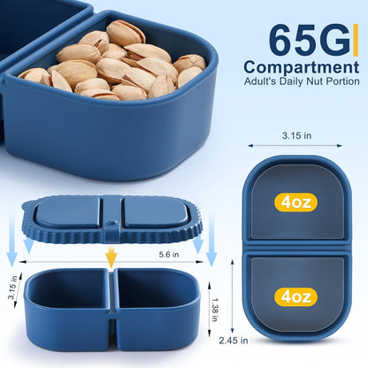 Silicone Reusable Snack Containers with Lids, 4 Pack 3 Compartment Bento Snack Boxes, Leakproof Food Storage Containers for Meal Prep, Lunch, Fruits, Kids & Adults, Dishwasher Safe