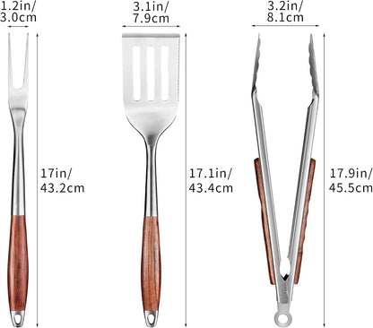 FJNATINH Heavy-Duty Grilling Accessories Rose Wooden BBQ Grilling Tools Set,Outdoor Grill Set with Spatula, Fork, Brush & Tongs,Essential Accessories for Barbecue & Grill. Ideal Gift for Men
