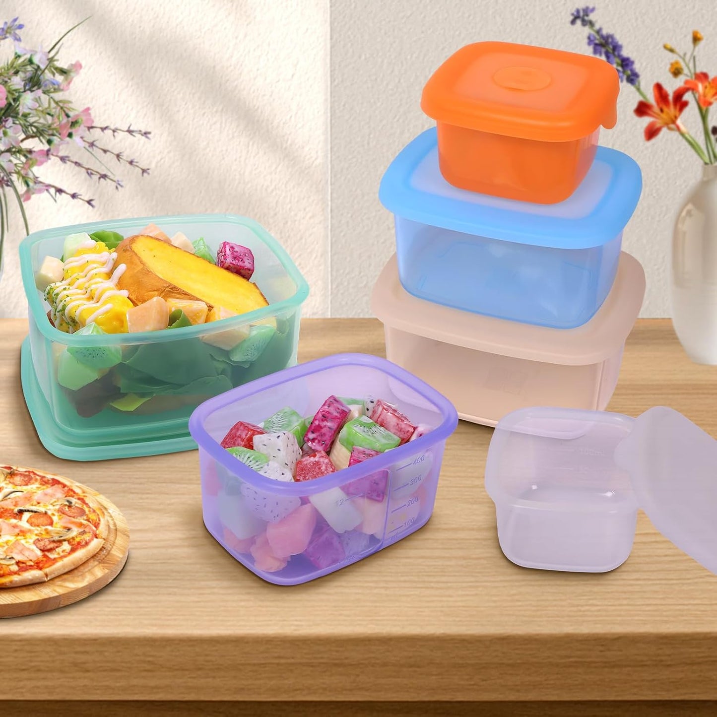 Set of 6 Full Silicone Food Storage Containers With Leakproof Lids, Clear Lunch Boxes, Reusable Meal Prep Bento Snack Boxes, Microwave, Freezer, Dishwasher Safe, BPA Free
