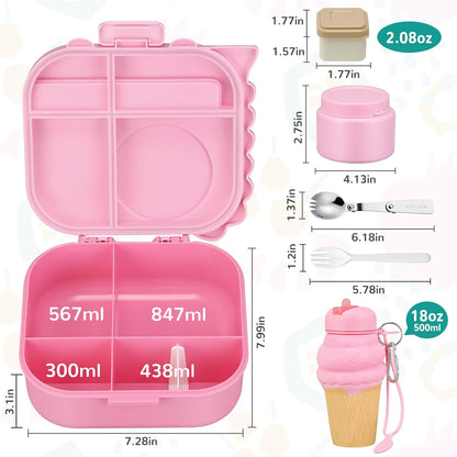 Lunch Box Kids, Leak Proof 5 Compartment Bento Box for Kids, 13oz Thermo for Hot Food Kids Lunch Box,Hot Lunch Box for School Travel