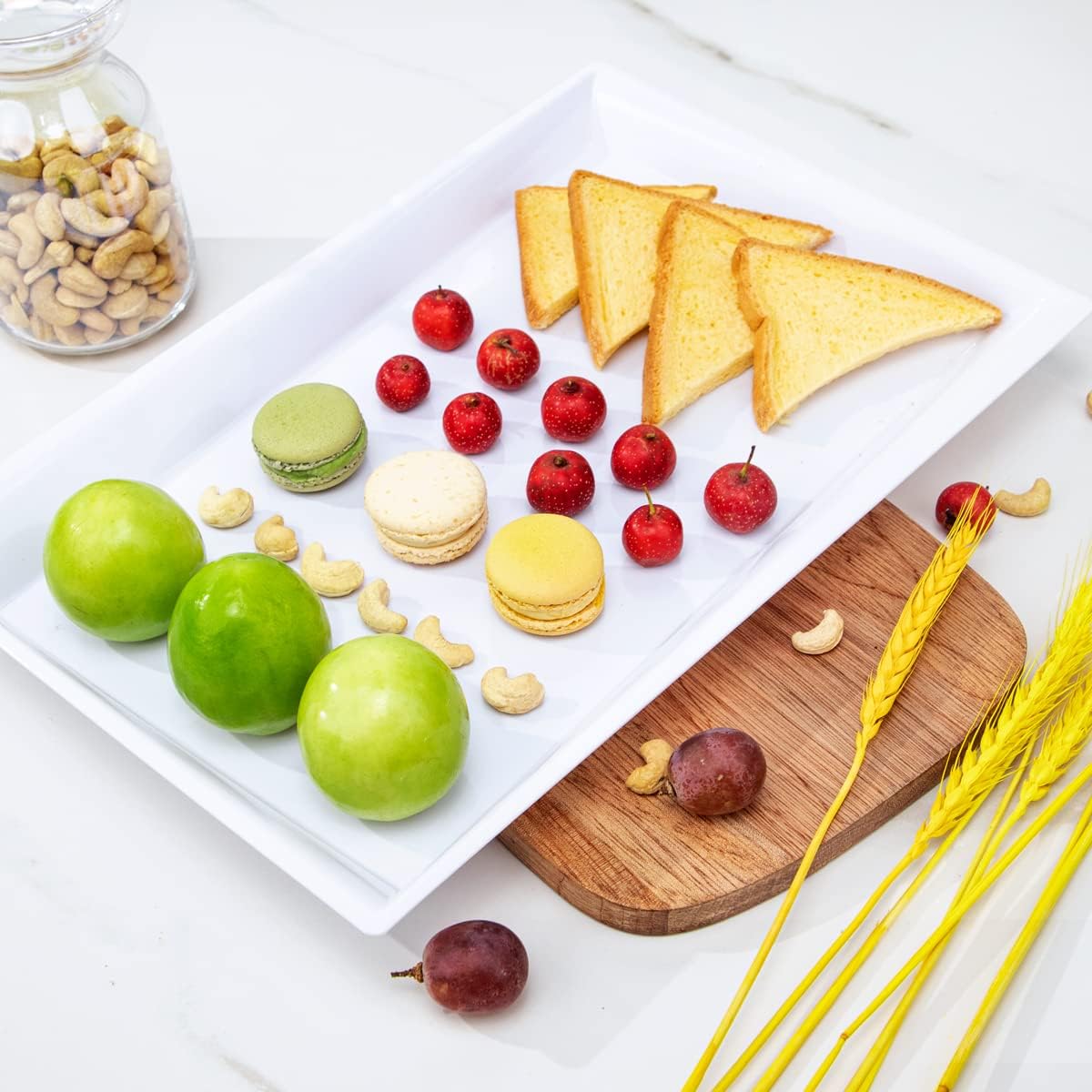 I00000 6 Pack Gold Glitter Plastic Serving Tray, 15" x 10" Crooked Food Trays, Clear Disposable Serving Platter for Parties, Weddings