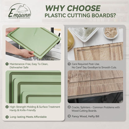 Empune Plastic Cutting Board Set, Recycled Plastic Cutting Boards for Kitchen (Set of 3), Dishwasher Safe Large Chopping Board with Holder, Non-slip Feet and Juice Grooves, Nonporous, Grey