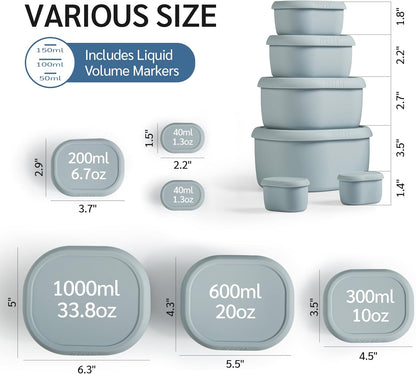 ISSEVE 6Pcs/Set Nesting Silicone Food Storage Containers with Lids, BPA Free Reusable Meal Prep Silicone Containers Lunch Box Bento Box Set (33.8oz, 20oz, 10oz, 6.7oz, 1.3oz) (Purple)