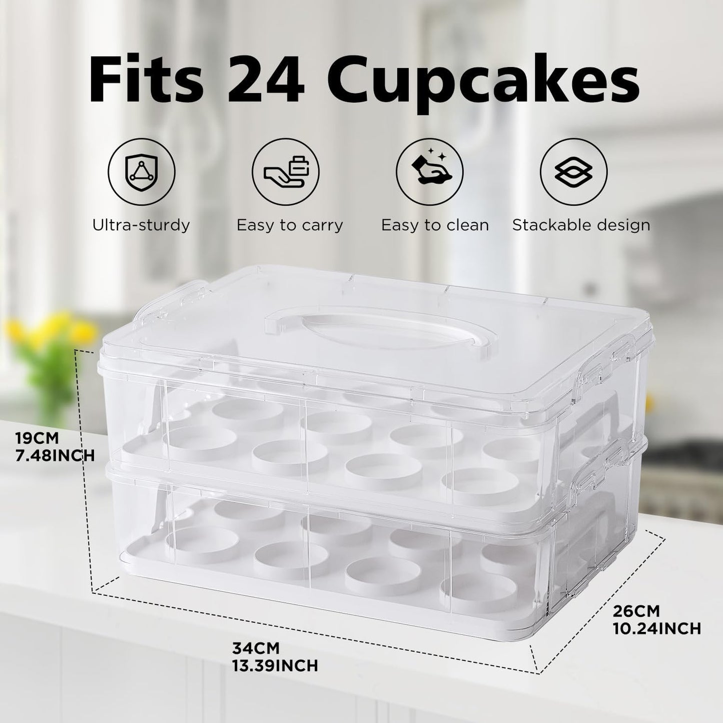 Cupcake Carrier with Lid and Handle,Cookie, Cake, Cupcake and Brownie Storage Carrier, Holds 12 Standard Cupcakes