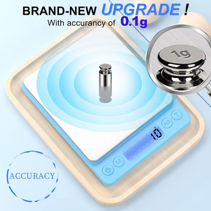 Digital Food Kitchen Scale Upgraded, YONCON 3000g/0.1g High Accuracy Mini Pocket Scale Measures in Grams and oz for Cooking, Baking, Jewelry, Tare Function,2 Trays, LCD Display (Batteries Included)