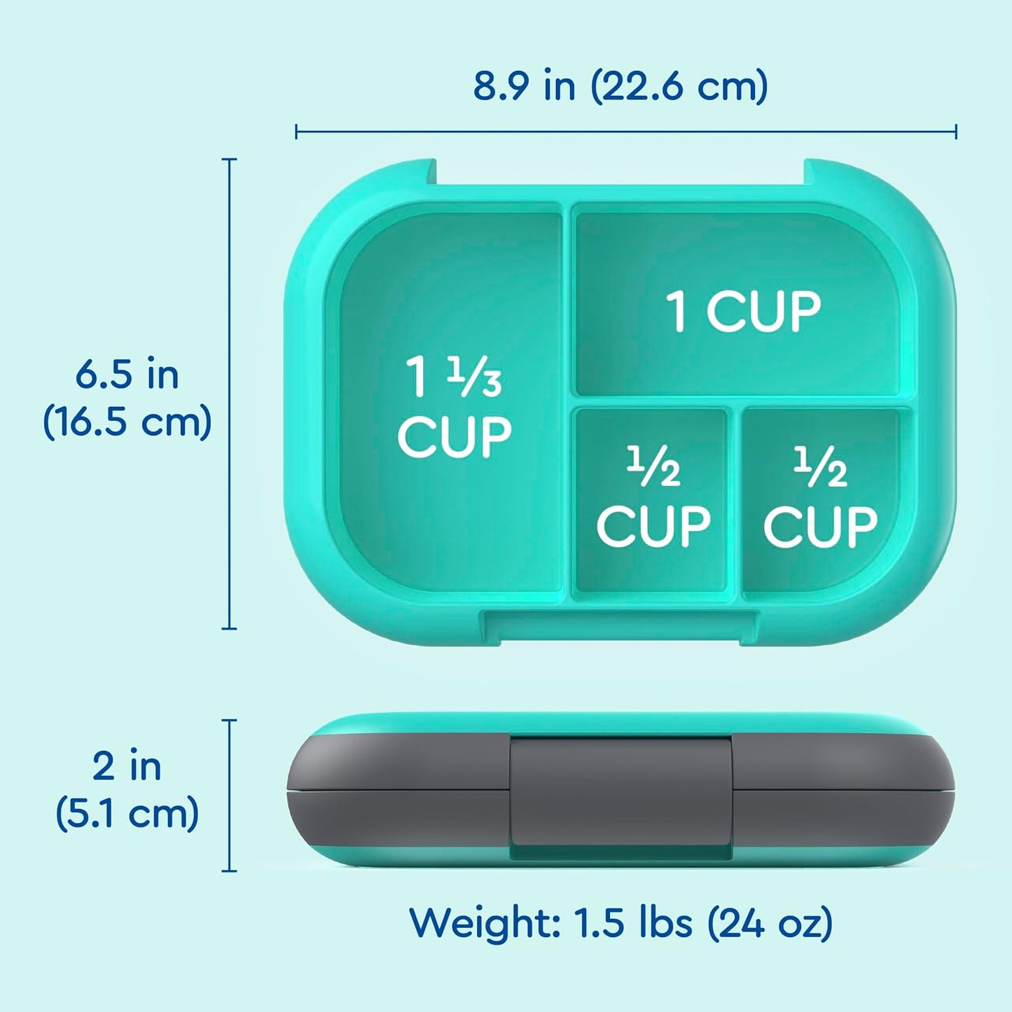 Bentgo Chill Kids Leak-Proof Lunch Box - 4-Compartment Bento Box with Built-In Ice Pack, 3.3 Cup Capacity, PFAS & BPA-Free, Microwave & Dishwasher Safe, Ideal Size for Ages 3 to 7 (Truly Teal)
