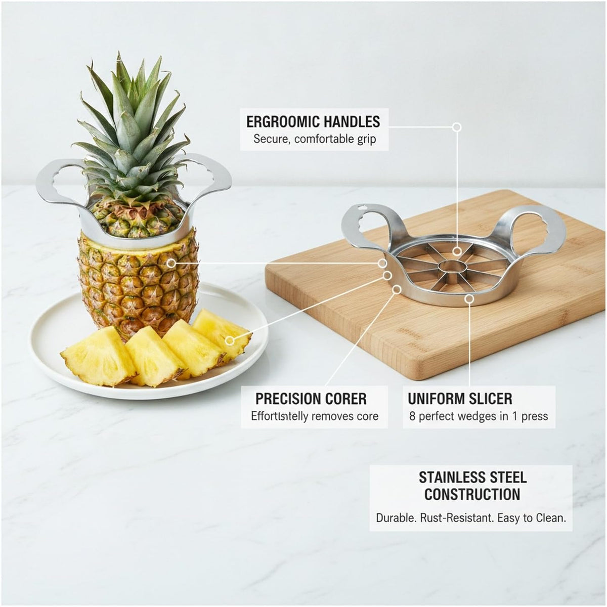 Kitchen Counter Essential: Stainless Steel Pineapple Corer and Slicer for Quick Fruit Prep (1 PC)