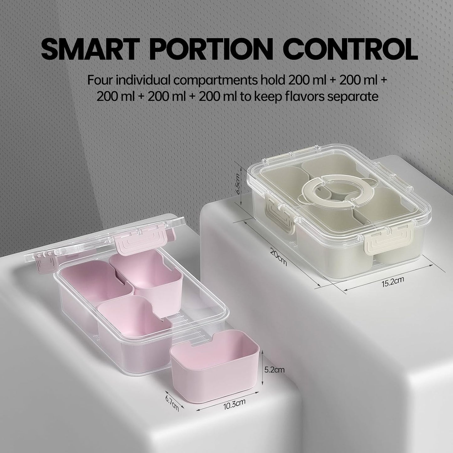 Snackle Box Container, Upgrade Dishwasher,Safe Snack Box for Adult Kids, 4 compartments Plastic Divided Serving Tray with Lid and Handle for Candy, Fruits, Snacks, Nuts,Small,White,1 Pack