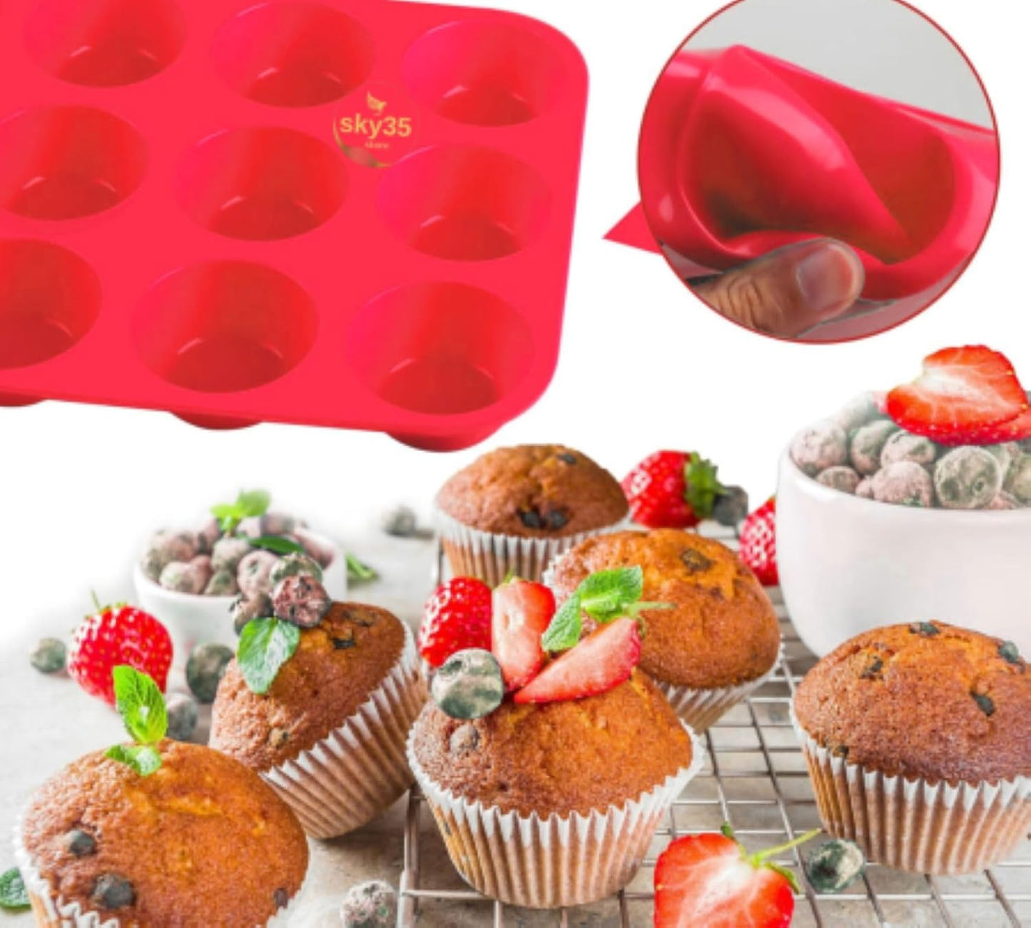 12 Cups Silicone Muffin Pan - Set of 3 Pack Regular Size Silicone Mold - Set of 3 Mixed Colors Cake Pan - Cupcake Baking Pan/Non - Stick Mold - Dishwasher - Microwave Safe