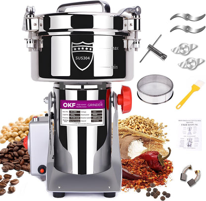 150g Grain Mill, 304 Stainless Steel Spice Grinder, 1500W High-speed Commercial Flour Mill, Superfine Flour Mill Grinder for Home, Grain Mill for Flour