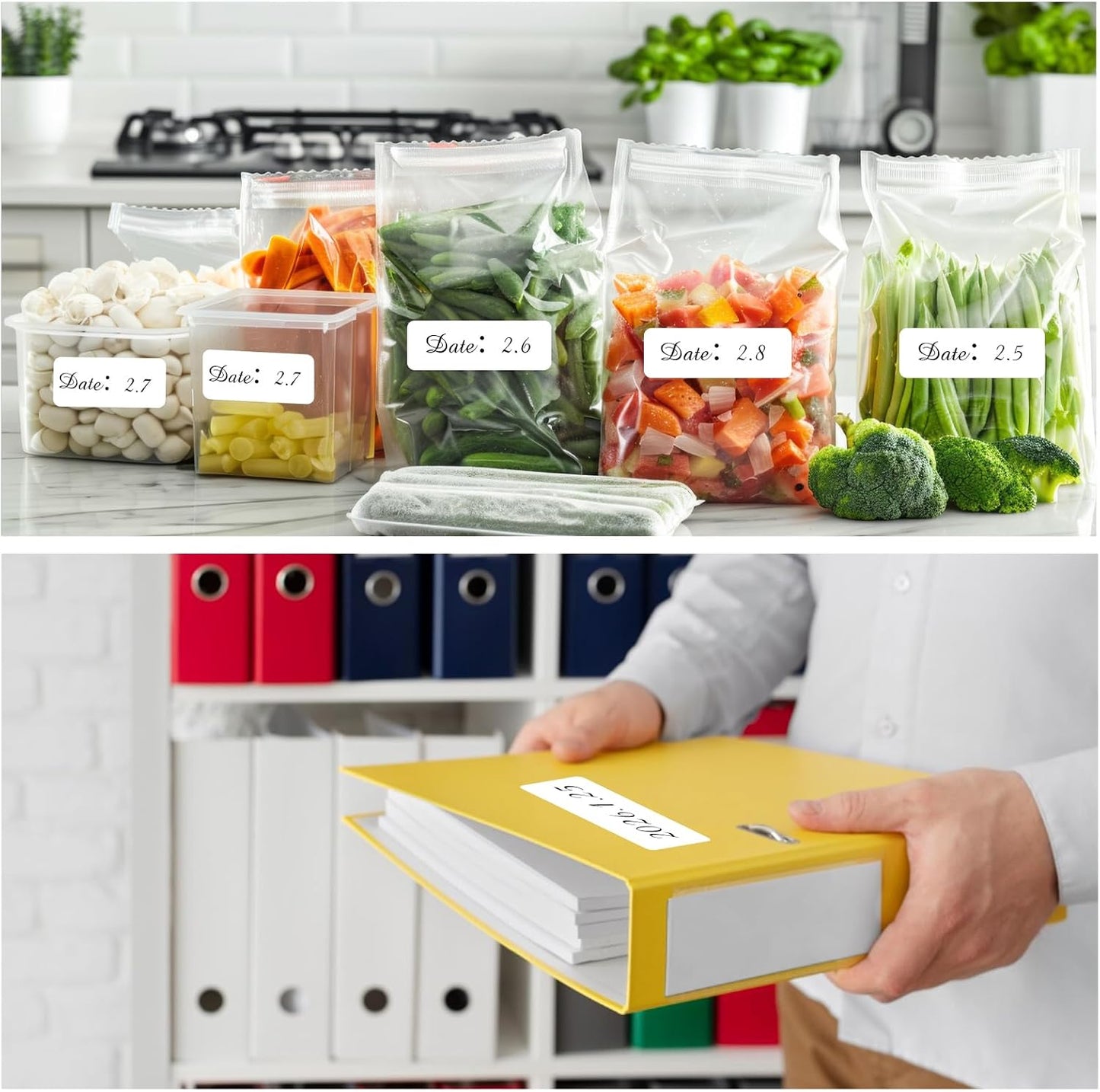 Removable Freezer Labels, Date Label 1x3 Inch Food Storage Stickers, Waterproof Oil Resistant Easy Clean Leaves no Residue 250 Total Per Roll