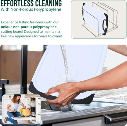 Plastic Cutting Boards for Kitchen, with Grips – Set of 3 Dishwasher-Safe, Non Slip Cutting Board with Juice Groove – Thick, Durable Cutting Boards for Meat and Vegetables by My Prime Kitchen, Black
