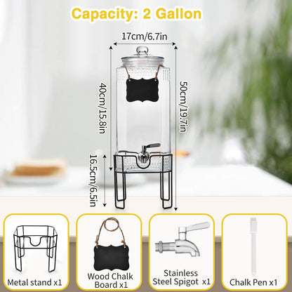 Drink Dispenser, Drink Dispensers for Parties, 1 Gallon Glass Beverage Dispenser with Stand and Glass Lid, 100% Leakproof Spigot, Ideal for Lemonade, Juice, Iced Tea, Laundry Detergent