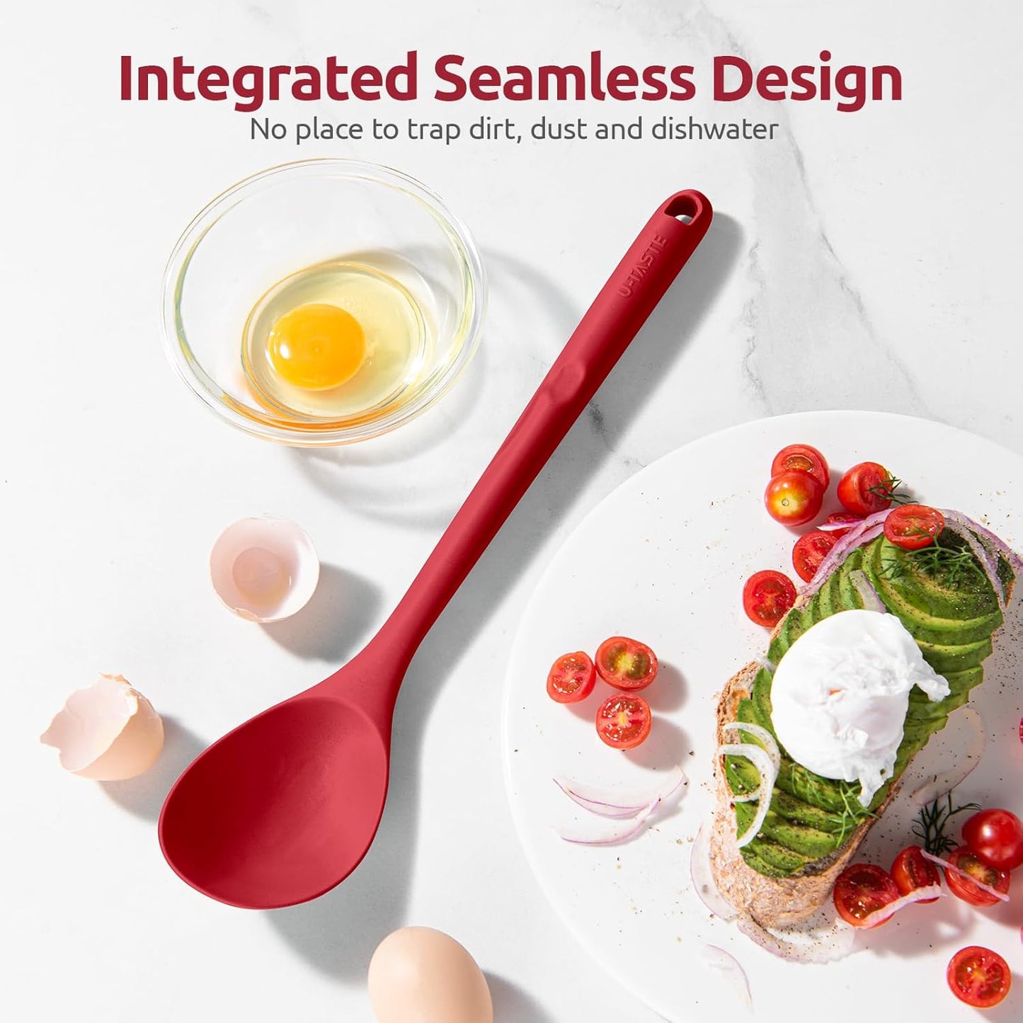 600ºF Heat Resistant Silicone Spoons: U-Taste 13.3in Solid & Slotted Kitchen Cooking Tool, Nonstick Long Rubber Utensil, Sturdy for Mixing, Serving, Stirring, Frying, Basting (Aqua Sky, 2PCS)