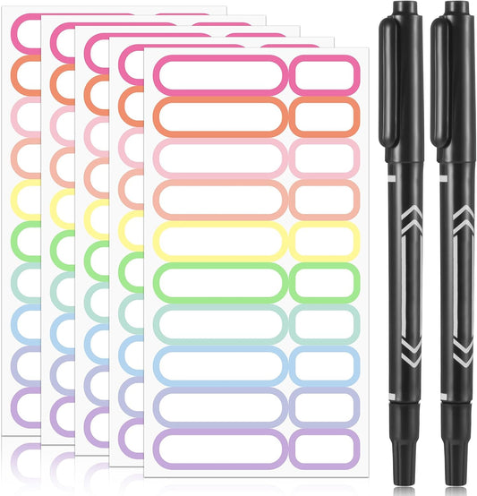 Outus 320 Pcs Waterproof Removable Labels with Makers Pen Self Adhesive Label Stickers for Water Bottles Spice Food Containers Jars Pantry Restaurant Storage(Macaron Color)