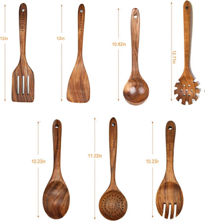 Wooden Spoons for Cooking, Natural Teak Wooden Kitchen Utensils Set Wooden Utensils for Cooking Wooden Cooking Utensils Wooden Spatulas for Cooking (10)