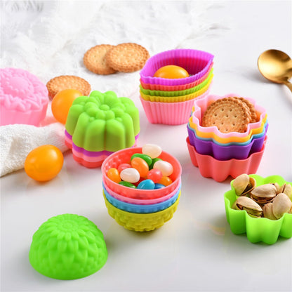 36Pcs Silicone Cupcake Liners, Multi Flower Shapes Baking Cups, 2 Inch Mini Size Reusable Silicone Molds