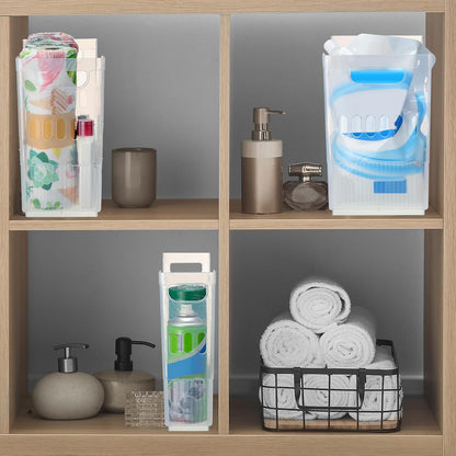 Qunclay 6 Plastic Freezer Organizer Bins with Wheel Set Clear Tall Narrow Kitchen Pantry Organizer Snack Storage Containers for Office Refrigerator(3 Sizes)