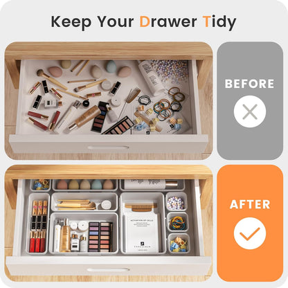 A-LuGei 【Military Grade】 Drawer Organizer,【𝟱𝗦𝗶𝘇𝗲】 Makeup organizer,【Holds 177 Items】 Bathroom Organizers and Storage,Organization and Storage,Desk Drawer Organizer for Vanity【Clear】