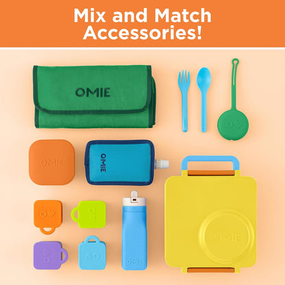 OmieBox Bento Box for Kids - Insulated Bento Lunch Box with Leak Proof Vacuum Insulated Food Jar - 3 Compartments, Two Temperature Zones (Blue Sky)