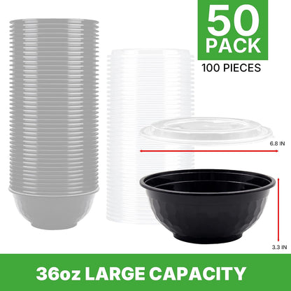 50 Pack (100-Piece) Meal Prep Containers with Lids, Reusable 2-Compartment Food Storage, Sturdy Leakproof, Food Safe, Microwave Freezer Dishwasher Safe, To-Go Takeout Plastic Containers – 60828