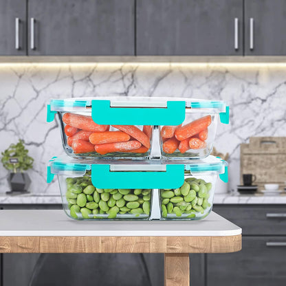 KOMUEE 10 Packs 30oz Glass Meal Prep Containers 2 Compartments,Glass Food Storage Containers with Lids,Airtight Lunch Bento Boxes,Microwave,Oven,Freezer and Dishwasher Safe
