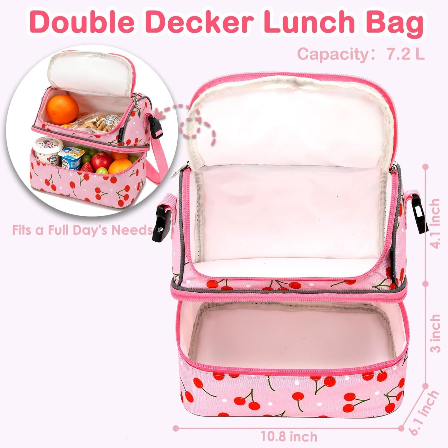 FlowFly Kids Double Decker Cooler Insulated Lunch Bag Large Tote for Boys, Girls, Men, Women, With Adjustable Strap, Unicorn
