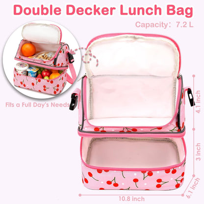 FlowFly Kids Double Decker Cooler Insulated Lunch Bag Large Tote for Boys, Girls, Men, Women, With Adjustable Strap, Unicorn