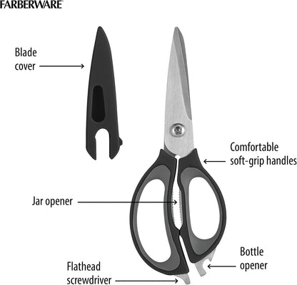 Farberware 4-in-1 Kitchen Scissors, High Carbon Stainless Steel, Black