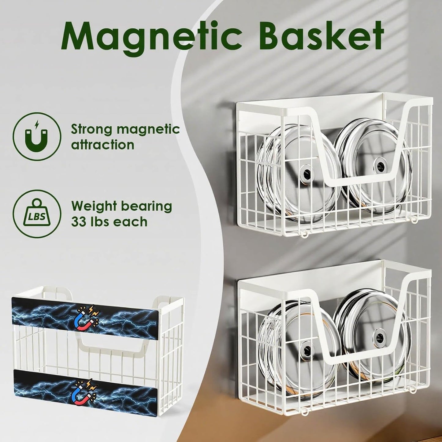 2 Set Magnetic Shelf for Fridge, Potato & Onion Storage Bins, Magnetic Fruit Basket for Refrigerator Pantry Kitchen Counter Laundry Organizer, Fridge Magnetic Spice Rack Magnet Fridge Storage