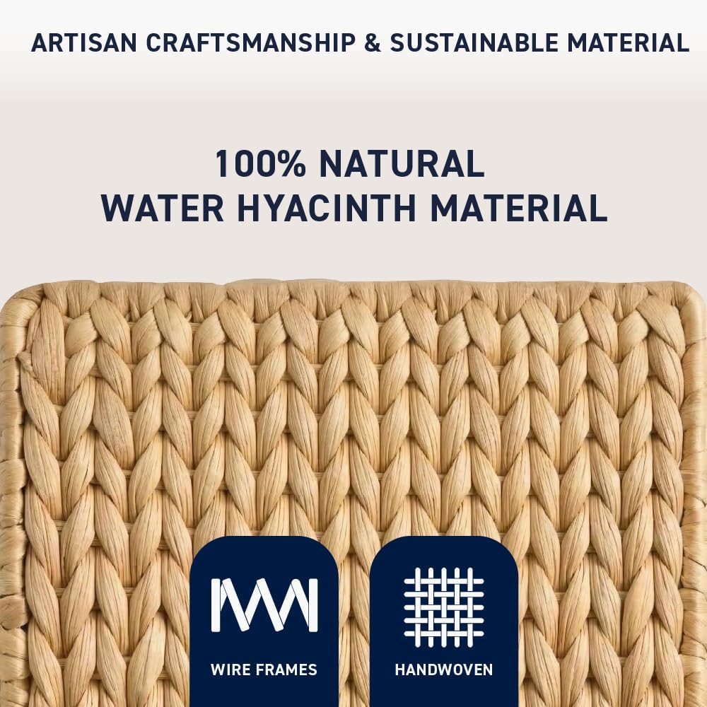 Ornavo Home 3-Pack Water Hyacinth Storage Baskets – Handwoven Wicker Bins with Built-in Handles – Decorative Natural Organizer for Shelves, Pantry, Closet, or Living Room