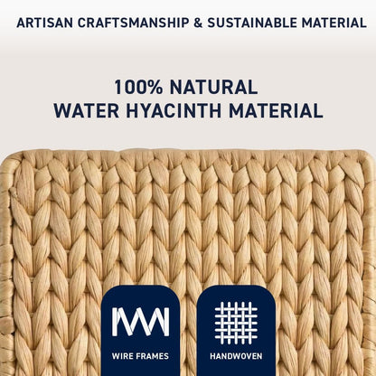 Ornavo Home 3-Pack Water Hyacinth Storage Baskets – Handwoven Wicker Bins with Built-in Handles – Decorative Natural Organizer for Shelves, Pantry, Closet, or Living Room