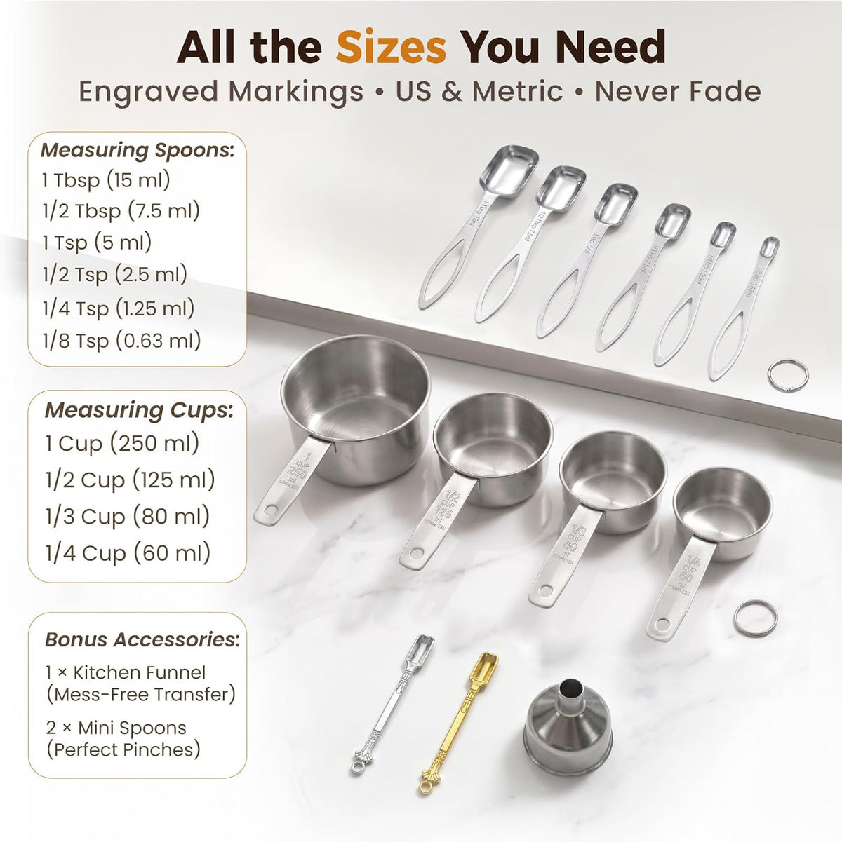 Narrow Measuring Spoons Set, Stainless Steel Spoons for Spice Jars