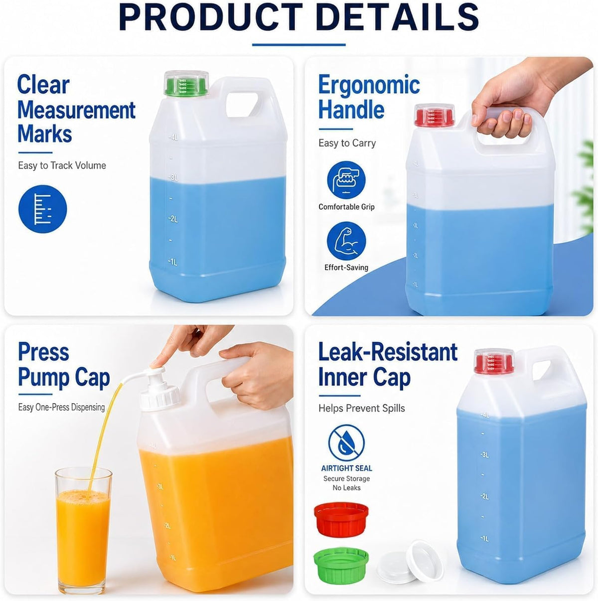 2 Pack 1 Gallon Graduated Jugs with Pumps and Measuring Caps
