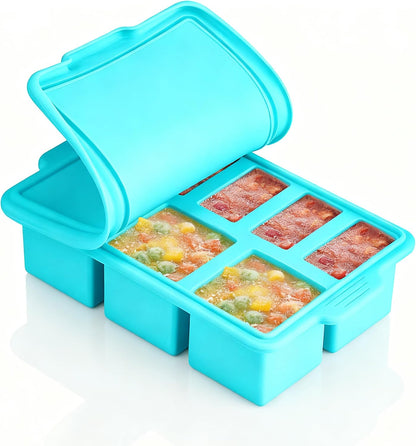 NiHome Silicone Freezer Tray with Lid – 8 Compartment 125ml & 50ml Portions, Steel Reinforced Frame, Easy Release, Food Storage for Soups, Sauces, Meal Prep (1 PC)