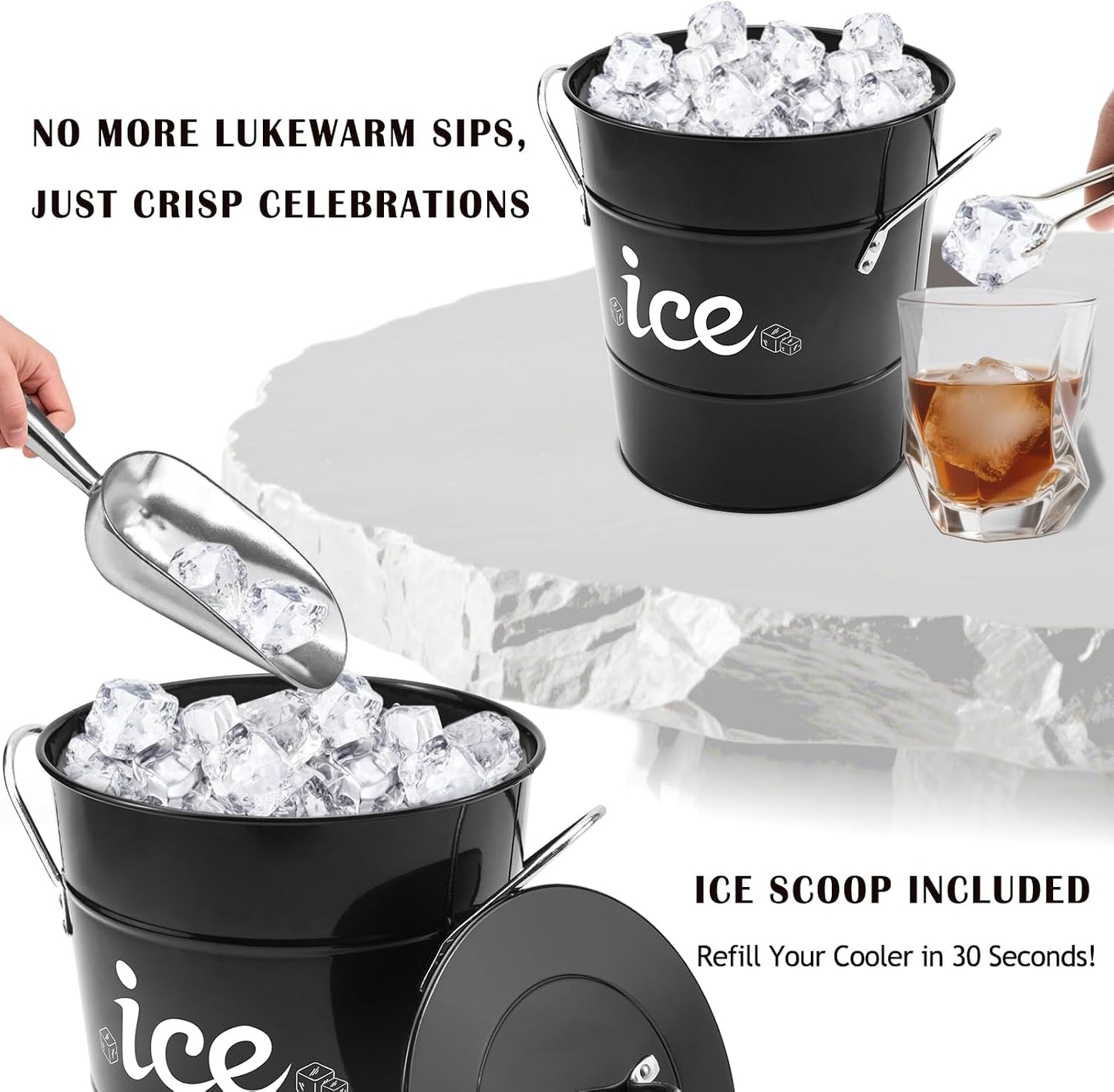 Double Wall Ice Bucket with Thermometer, Metal Wine Chiller Bucket with Lid & Scoop - for Champagne, Wine, Cocktails and Parties, Large Insulated Ice Holder - Perfect for Home & Outdoor Use,Red