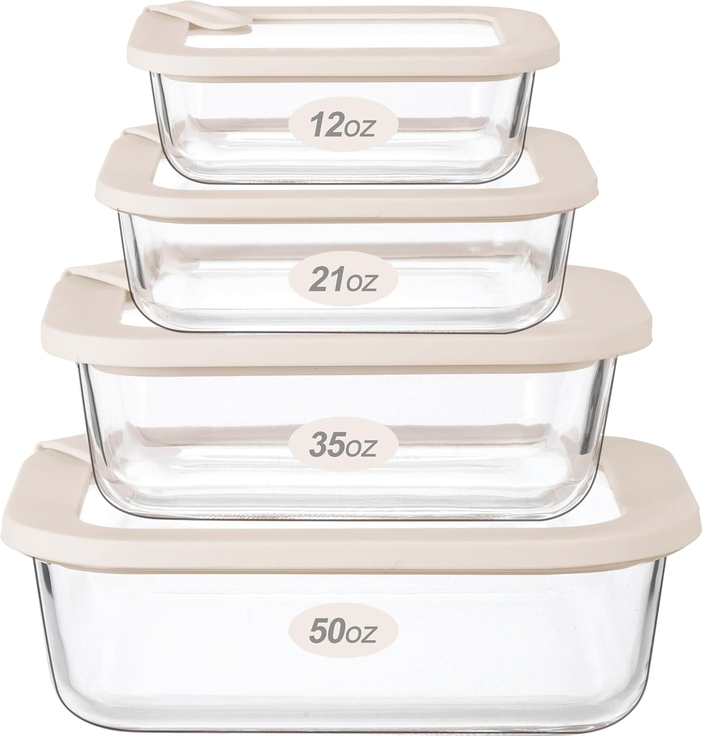 Urban Green Glass Food Storage Containers with Glass Lids, Microwave Safe Food Container Set, Airtight Food Container Set, LeakProof, 100% Plastic Free, White Color, 4pack